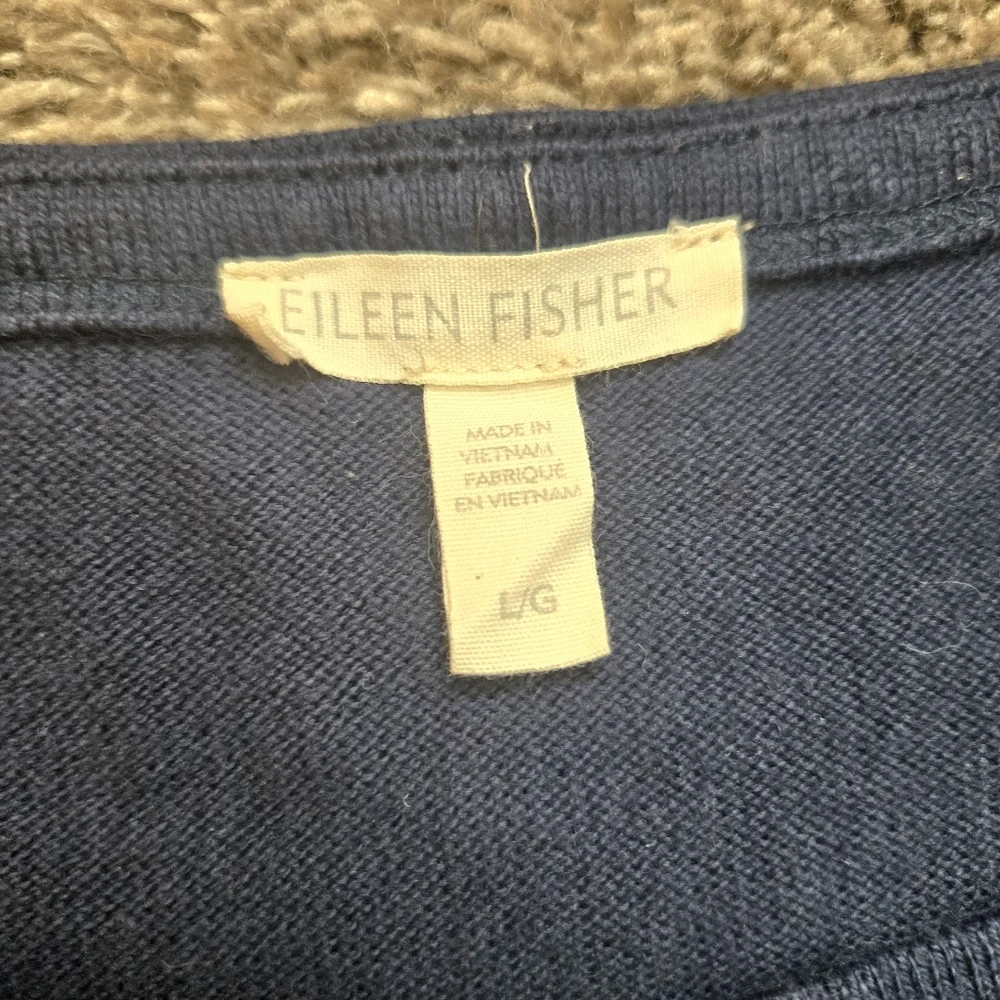 Eileen Fisher Navy And White Striped Organic Cotton Knit Sweater Size Large - Picture 2 of 6